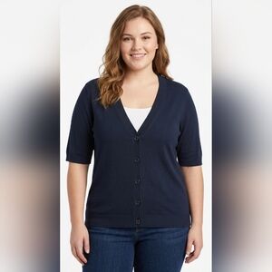 ✨ ENCORE Classic Navy Blue V-Neck Cardigan Sweater | size 1X ✨💙